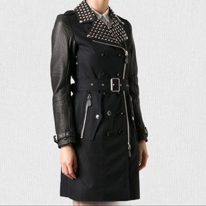 Burberry Brit leather sleeves studded trench coat